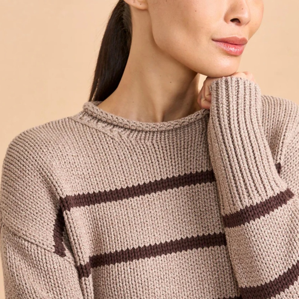 La Ligne NYC Marina Striped Tan Chocolate Womens Sweater Size XXL NWOT